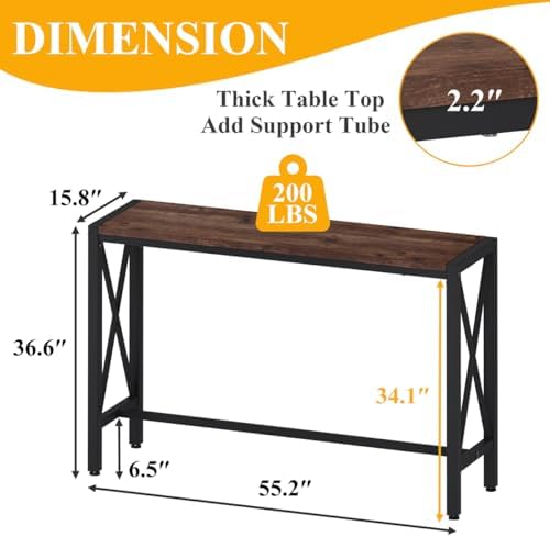 BON AUGURE Bar Table, 55 in Counter Height Pub Tables, Rectangular Tall Behin...