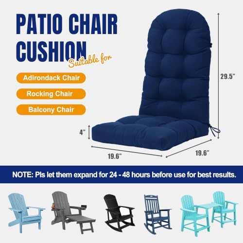 YEFU Adirondack Chair Cushion, 49x20 Rocking Chair Cushions Set of 2, Navy
