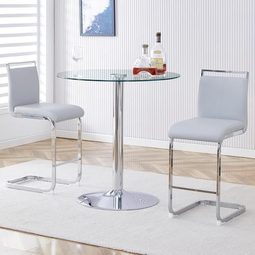 gopop 3 Piece Dining Table Set for 2, Modern Round Glass Counter Height Pub T...