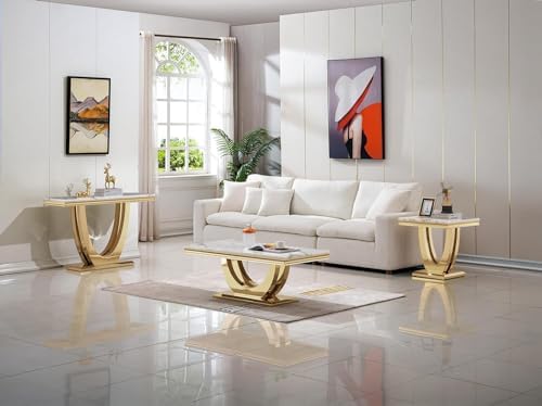 46.85" White Marble Console Table for Living Room, Faux Marble Sofa Tabl...