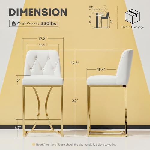 Ollega 24" White and Gold Counter Height Bar Stools Set of 2