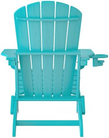 Plawdlik Folding Adirondack Chair, Wooden Textured with Cup Holder, Aruba