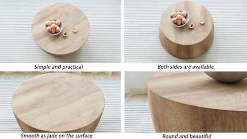 Drum Coffee Table, Modern Industrial Wooden 29.53" W x 11.81" H Rou...