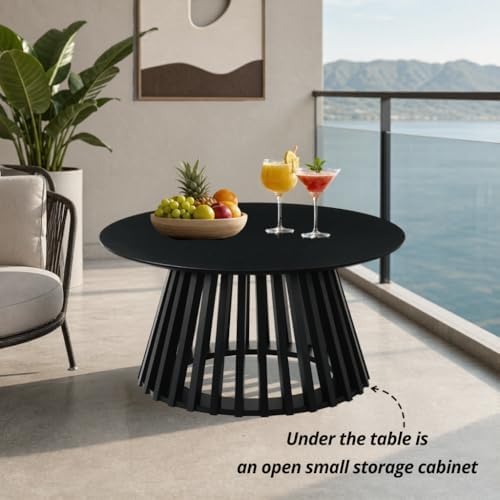 HNY Black Round Coffee Table, Wood 31.5" Center Table for Living Room