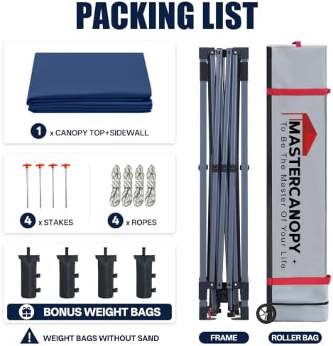 MASTERCANOPY 10x10 Durable Pop Up Canopy Tent with 1 Sidewall, Navy Blue