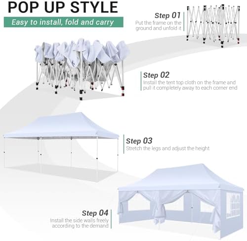 COBIZI 10x20 Pop Up Canopy with 6 Sidewalls - Waterproof Commercial Tent, UV ...