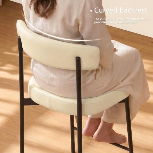 GrandNoor Beige Modern Bar Stools Set of 2, 24 Inch Faux Leather Counter Stoo...