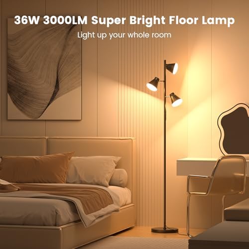 SIBRILLE 36W LED Tree Floor Lamp, Dimmable Tall Standing Lamp with Remote &am...