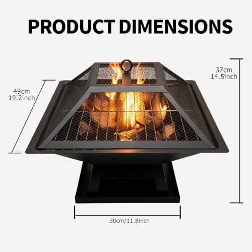 Square Fire Pit, 19×19×15 Inch Stainless Steel Smokeless firepit Outdoor | Wo...