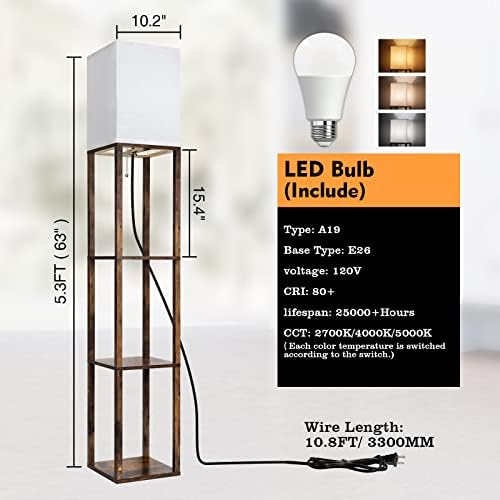 RUNTOP Floor Lamp with Shelves, Modern Shelf Lamp for Display Storage, 3 Colo...