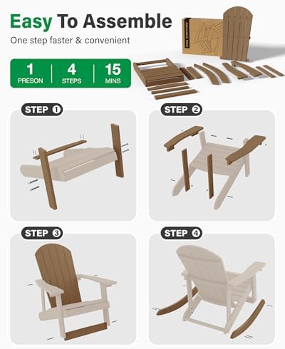 YEFU Adirondack Rocking Chair Set of 2, All-Weather Resistant, Teak
