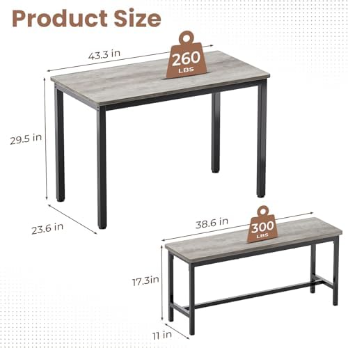 Dining Table Set for 4, 3 Piece Dining Room Table Set for Space-Saving, Moder...