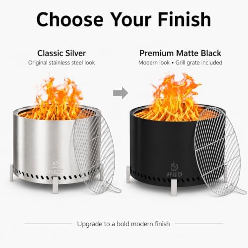 HGD 27.5" Smokeless Fire Pit with Stand & Grill Rack, Large Stainles...