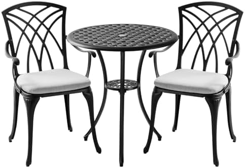 3 Piece Patio Bistro Set with Cushions, Outdoor Bistro Table and Chairs Set o...