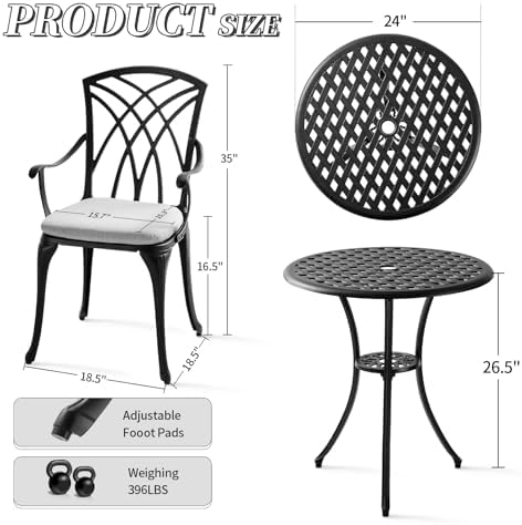 3 Piece Patio Bistro Set with Cushions, Outdoor Bistro Table and Chairs Set o...