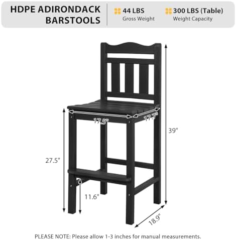 Sundale Outdoor Tall Adirondack Bar Chair Set of 2, HDPE Patio Bar Stools