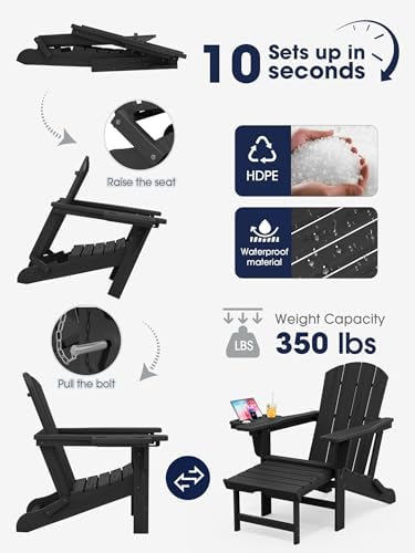 KINGYES Adjustable Folding Adirondack Chair with Footrest & 4-in-1 Multi-...