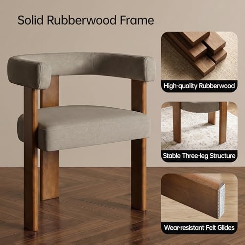 Usaint Wooden Barrel Dining Chairs Set of 4 with Walnut Wood Legs and Arm