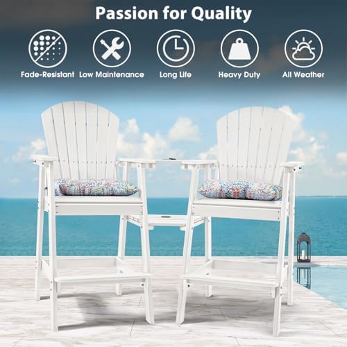Sundale Outdoor Tall Adirondack Chairs Set of 2 with Table, Patio HDPE Bar