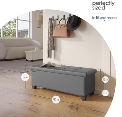 Storage Ottoman Bench with Bins, 43-in Storage Bench for Bedroom End of Bed, ...