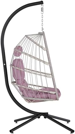 SWITTE Egg Chair Outdoor with Stand, Indoor Wicker Hanging Egg Swing, Pink