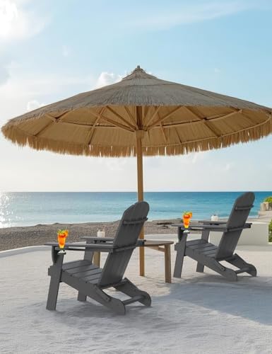 Folding Adirondack Chair, Wooden Textured Plastic Adirondack Chairs with 2 Cu...