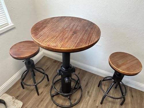 LOKKHAN Set of 2 Industrial Bar Stool-Height Adjustable Swivel Wood and Metal...