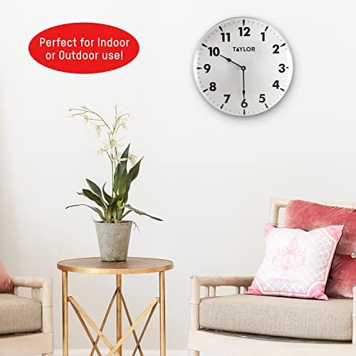Taylor Indoor Outdoor Metal Wall Clock, Wireless Thermometer with Easy to Rea...