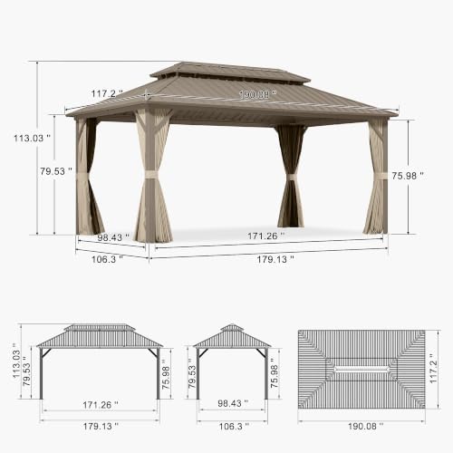 PURPLE LEAF Metal Gazebo 10' x 16' Champagne Galvanized Steel Double ...