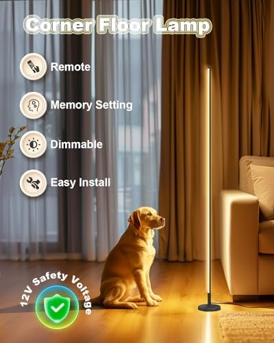 TACAHE Minimalist Corner Floor Lamp - 2700K-6500K Dimmable LED Light