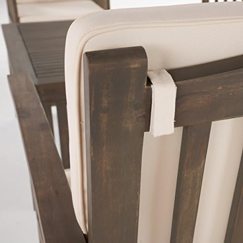 Christopher Knight Home Carolina Acacia Chat Set, 4-Pcs Set, Grey Finish / Cream