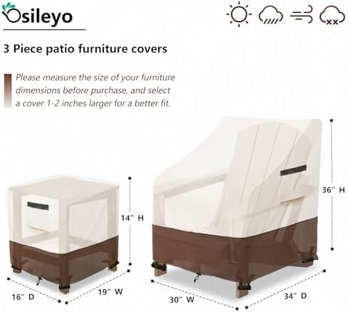3 Pieces Patio Adirondack Chair Sets Covers,600D Waterproof Heavy Duty Patio ...