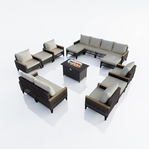 15 Pieces Outdoor Furniture Set, Patio Conversation Sets (Beige Cushions)
