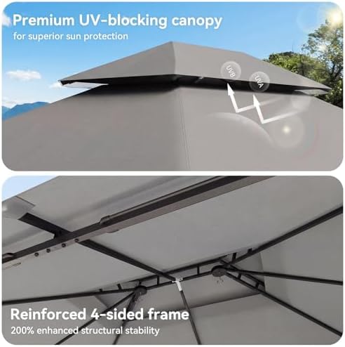 12'x10' Gazebo with Light, Outdoor Gazebo with Double Roofs