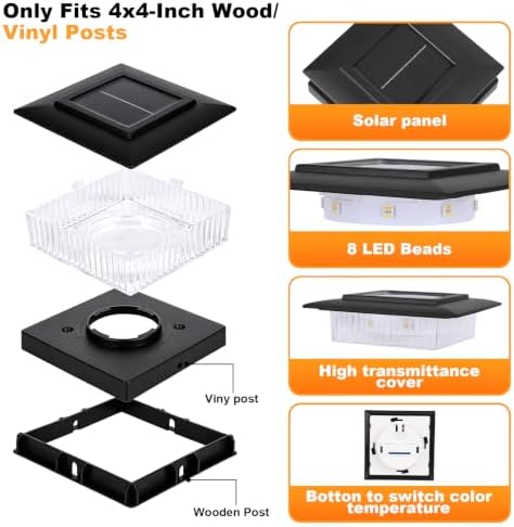 4x4 Solar Post Cap Lights, 13 Lighting Modes RGB Post Solar Lights Outdoor