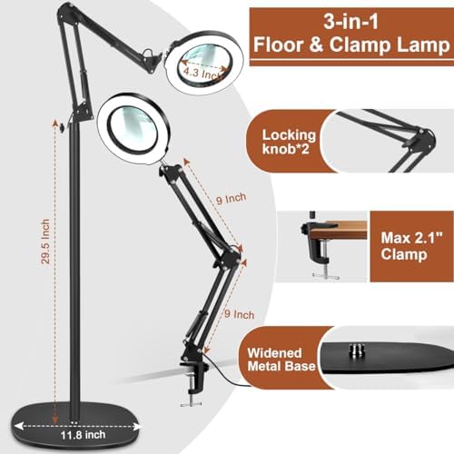 LANCOSC 15X Magnifying Glass with Light and Stand, Real Glass Lens, 5 Color M...