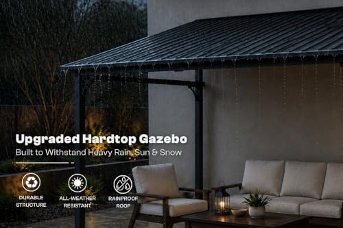 8x10 FT Lean to Gazebo, Wall Mounted Hardtop Pergola with Sloping Galvanized ...