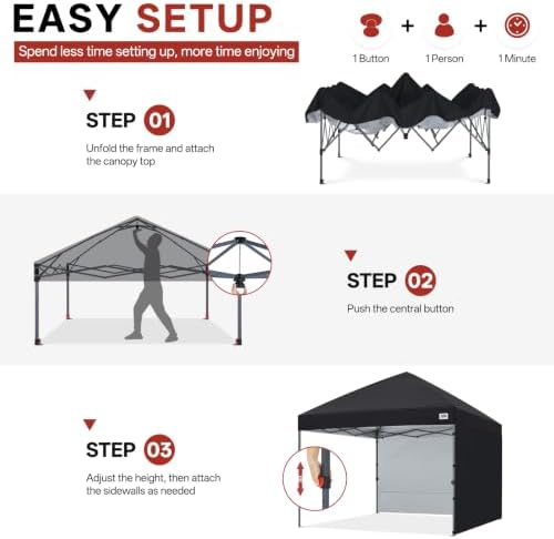 ABCCANOPY 8x8 Pop Up Canopy Tent, 2 Sidewalls, All-Weather Shade, Black
