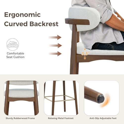 Counter Height Bar Stools, Solid Wood Barstools,26" Set of 2