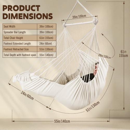 Chihee Hammock Chair Foot Rest 2 Cushions Max 500 lb Metal Spreader Bar