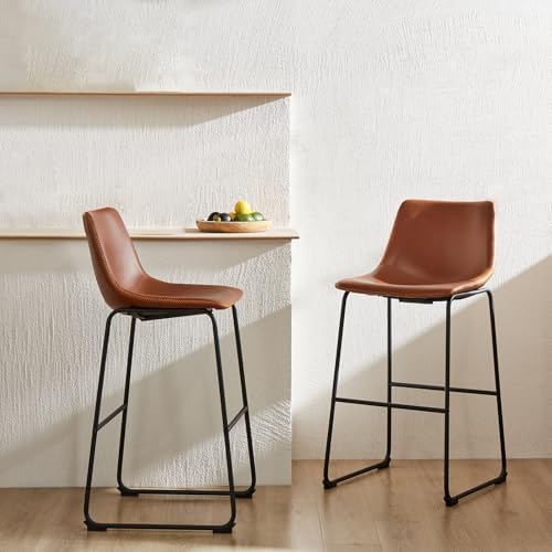 DUMOS Counter Height Bar Stools Set of 2, Faux Leather Metal Bar Chairs