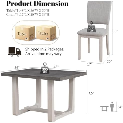 leovanni Rectangle Dining Table Set of 4, 48" Rectangle Kitchen Table an...