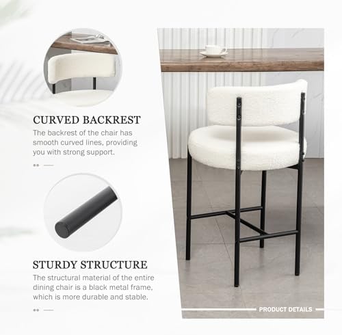 Cinxzar Boucle Bar Stools Set of 3, White Counter Height Bar Stools with Back...