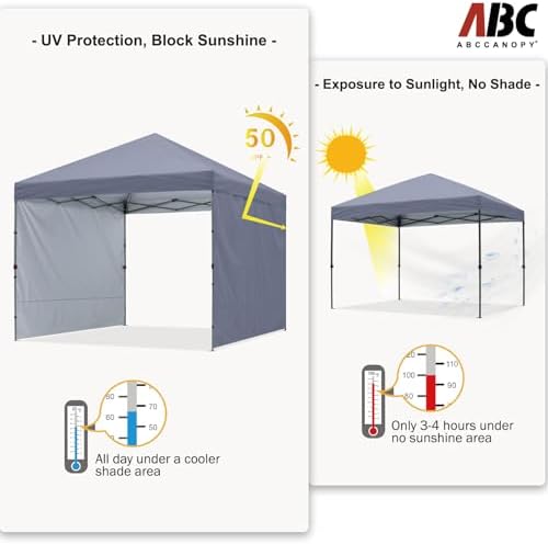 ABCCANOPY Easy Pop up Canopy Tent with 2 Sidewalls for Outdoor Sun Blocking o...
