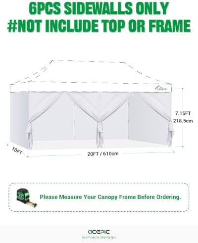 ACEPIC 10x20ft Canopy Sidewalls with Door, Black (6PCS, Frame Not Included)