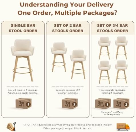 ONEVOG Swivel Counter Height Bar Stools with Backs, Natural Solid Wood Legs