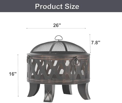 Breezz 26 in Round Wood-Burning Fire Pit with Grill