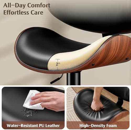 Bar Stools Set of 2, Swivel Adjustable with Bentwood Backrest, Black