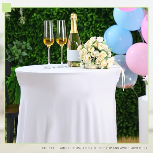Tegeme 3 Packs Spandex Cocktail Table Cover Fitted with Skirt, White