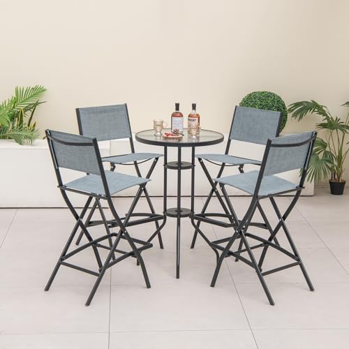 Tangkula Outdoor Barstools Set of 2, Counter Height Folding Bar Chairs with B...